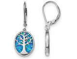 Synthetic Blue Opal Tree of Life Leverback Earrings in Sterling Silver